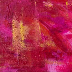 Abstract painting in hot pink and magenta with strokes of gold